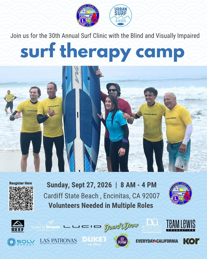 <strong>San Diego Encinitas Lions Surf Camp for Blind & Visually Impaired - September 27, 2026</strong>