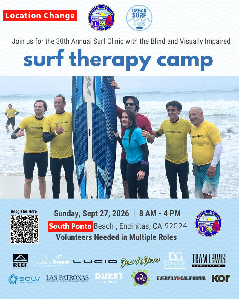 September 27, 2026 Surf with the Blind and Visually Impaired in Partnership with Encinitas Lions Club